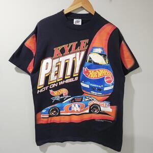 Vintage 1997 Kyle Petty Hot Wheels Nascar Racing Big Graphic Promo Shirt Large